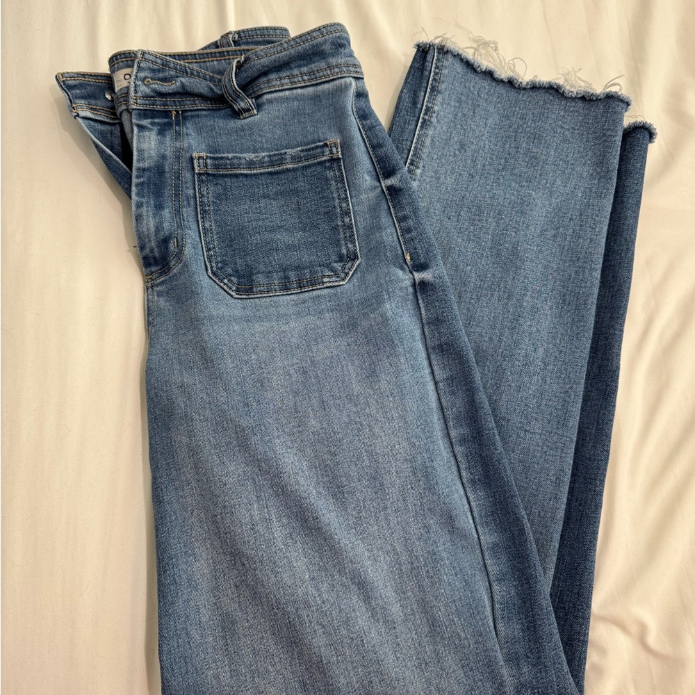 Oat New York Light Blue Wide Leg Jeans with Raw Hem